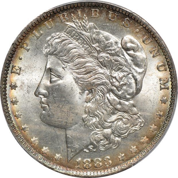 Five PCGS certified Morgan silver dollars