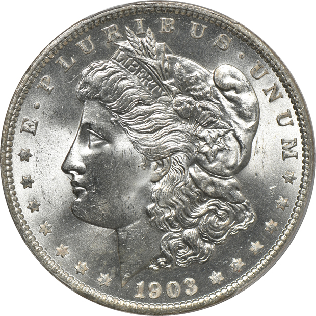 Four PCGS certified MS-65 Morgan silver dollars