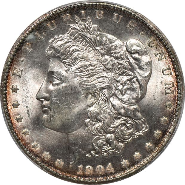 Four PCGS certified MS-65 Morgan silver dollars