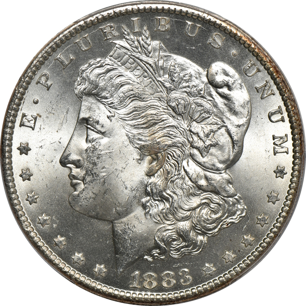 Eight PCGS certified Morgan silver dollars