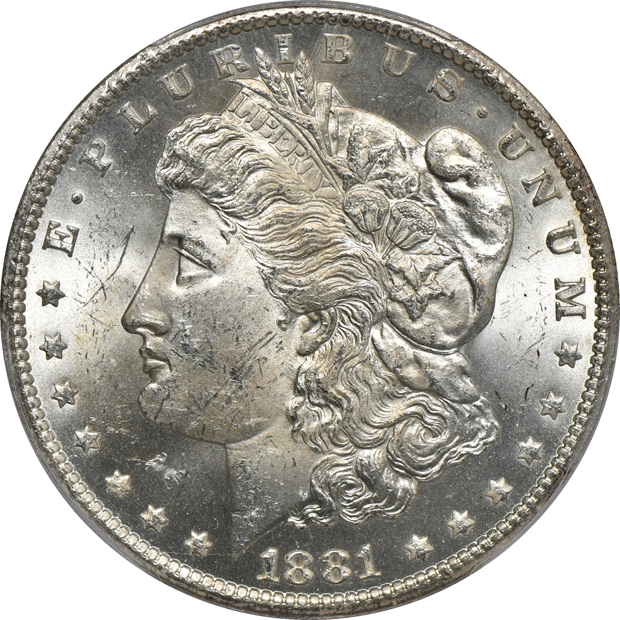 Eight PCGS certified Morgan silver dollars