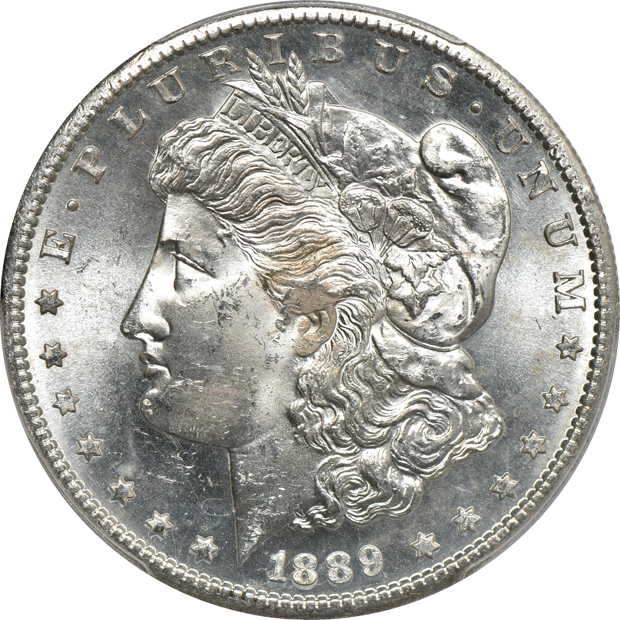 Eight PCGS certified Morgan silver dollars