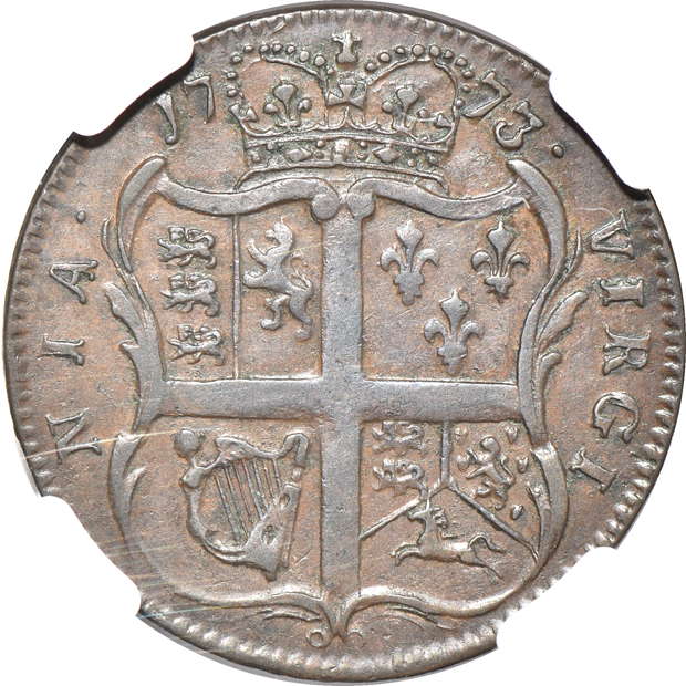 1773 No Period After Georgivs Virginia Halfpenny NGC AU-53