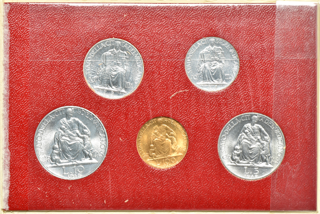 Vatican - 1948 five-coin set with gold 100 lire