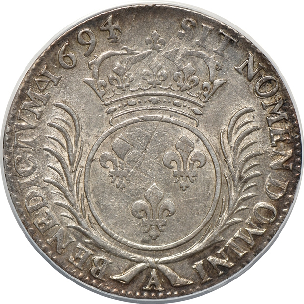 France - 1694-A ecu- ANACS XF-45 (Krause Plate)