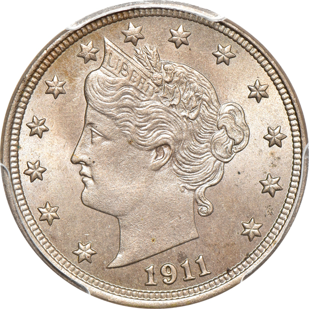 1911 Liberty nickel PCGS MS-64, and a 1923 Buffalo nickel NGC MS-64