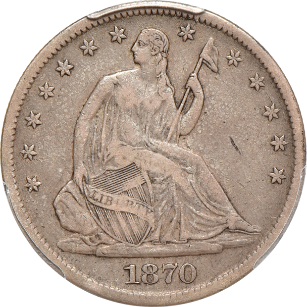 1831 Bust half-dollar ICGS XF-40, 1839 RE, Capped, Lg. Letters Bust half-dollar PCGS XF-40, and an 1870-S Seated half-dollar PCGS VF-30