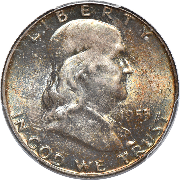 Seven Franklin half-dollars certified by PCGS