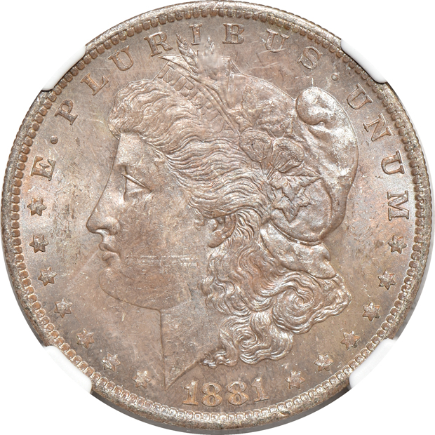 Five certified Morgan silver dollars