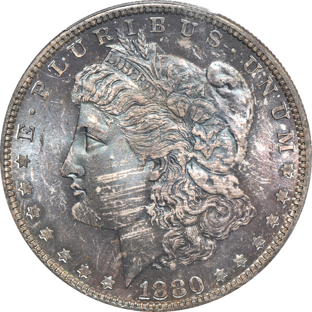 Five certified Morgan silver dollars