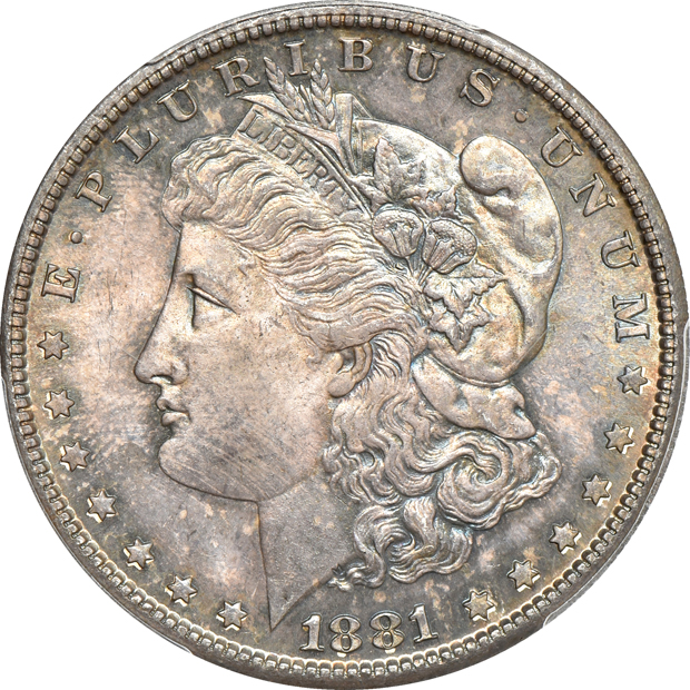 Five certified Morgan silver dollars
