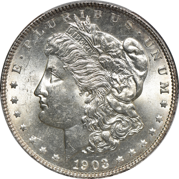 Five PCGS certified Morgan silver dollars
