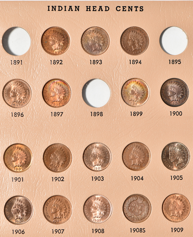 Twenty-seven different Indian Head cents in a Dansco 7101 album