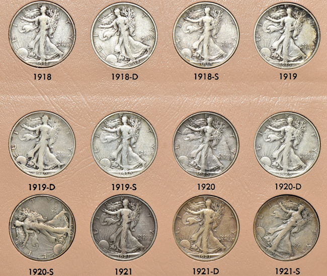 Complete collection of Walking Liberty half dollars in a Dansco 7160 album