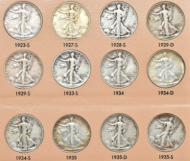 Complete collection of Walking Liberty half dollars in a Dansco 7160 album