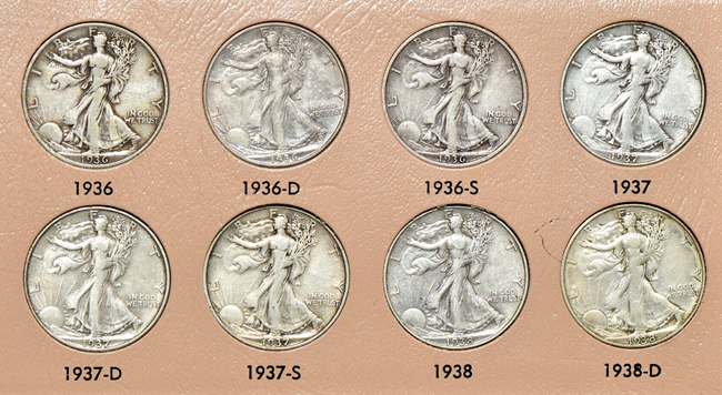 Complete collection of Walking Liberty half dollars in a Dansco 7160 album