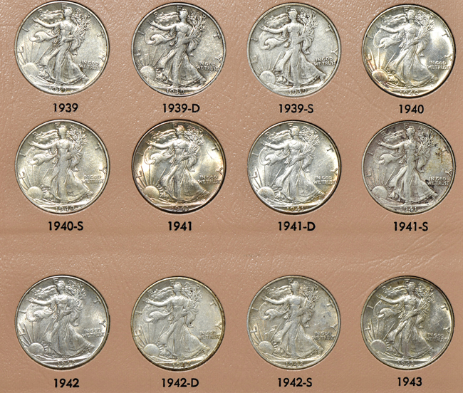 Complete collection of Walking Liberty half dollars in a Dansco 7160 album