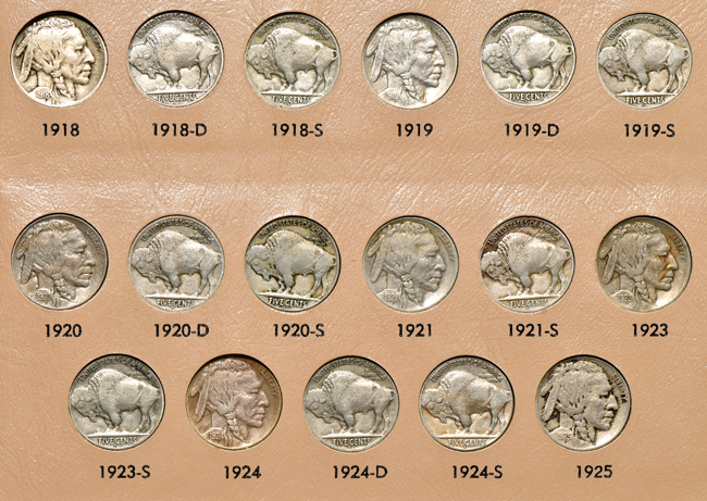 Complete collection of Buffalo nickels in a Dansco 7112 album