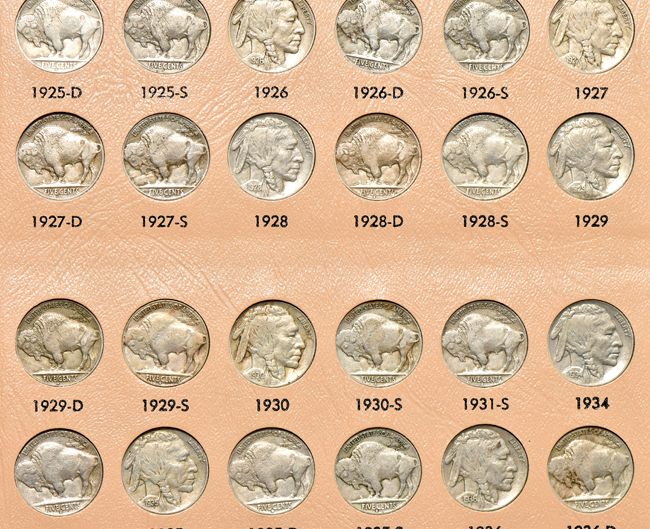 Complete collection of Buffalo nickels in a Dansco 7112 album