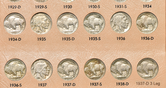 Complete collection of Buffalo nickels in a Dansco 7112 album
