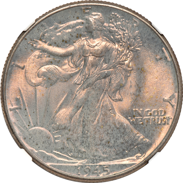Eight Roosevelt dimes, a Walking Liberty half-dollar, a Booker T. Washington half-dollar, and two Franklin half-dollars, all certified
