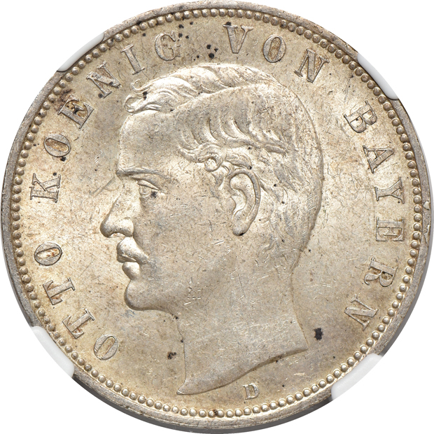 Germany/Danzig - 1694-ICS 2/3 thaler ANACS XF-40, 1907-D 5 mark NGC MS-63, and a Danzig 1923 5 gulden PCGS AU-55