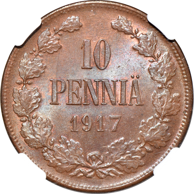Multiple - Greece 1828 5 lepta XF-45 BN, and a Finland 1917 10 pennia MS-64 BN, both NGC