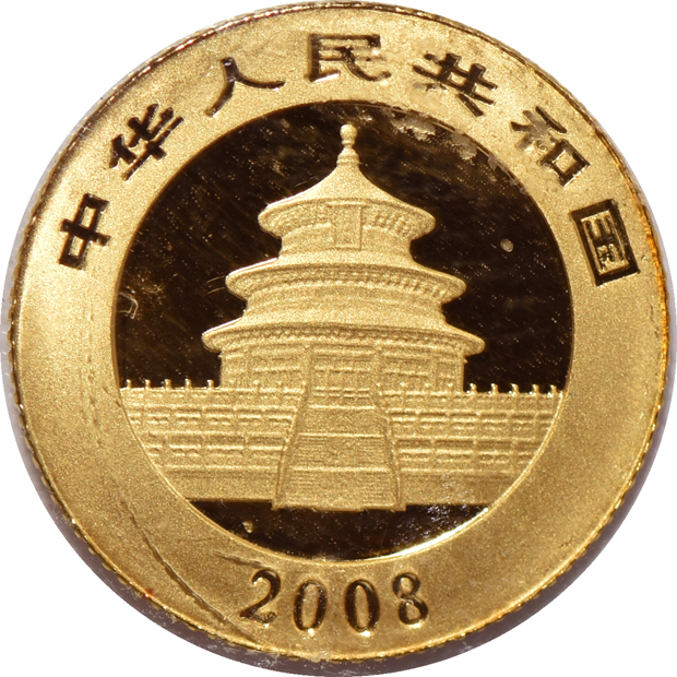 China - Uncut sheet of ten 2008 1/20oz gold Pandas