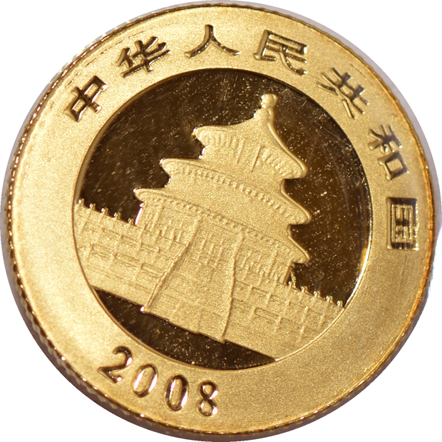 China - Uncut sheet of ten 2008 1/20oz gold Pandas
