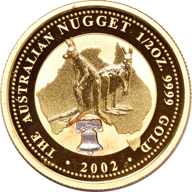 Australia - 2002 1oz and 1/2oz gold Australian Tribute to Freedom Kangaroos, Liberty Bell privy