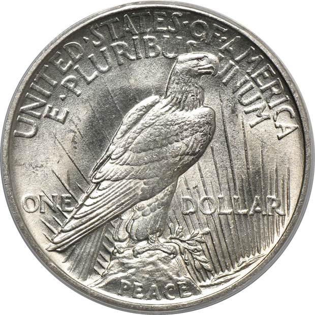 Two 1921 Peace, High Relief PCGS MS-62