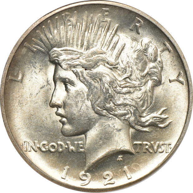 Two 1921 Peace, High Relief PCGS MS-62