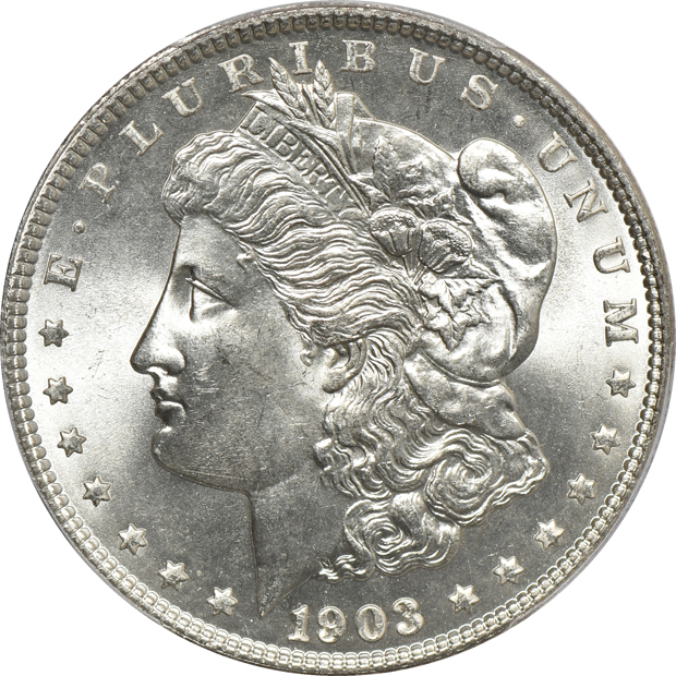 1903 MS-64, two 1903 MS-65, and a 1903-O VF-30, all PCGS