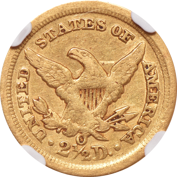 1847-O quarter-eagle, rotated dies, XF-45; and a 1951-D Lincoln cent double struck rotated in collar XF-45 BN, both NGC