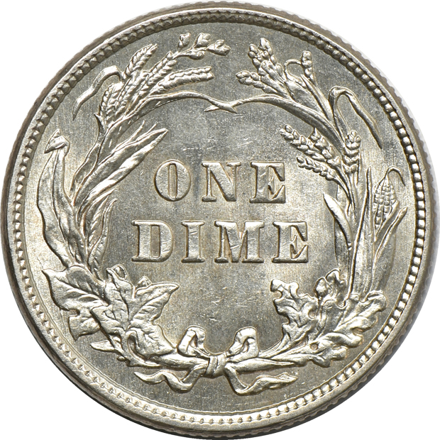 Four Barber dimes, as described