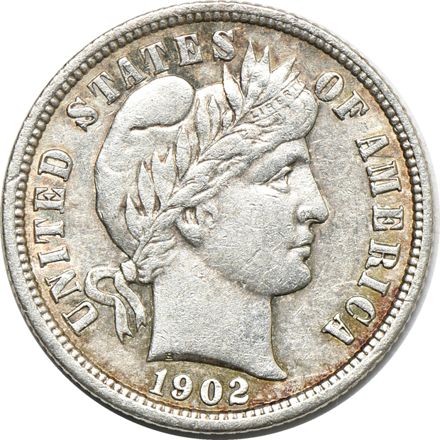 Four Barber dimes, as described