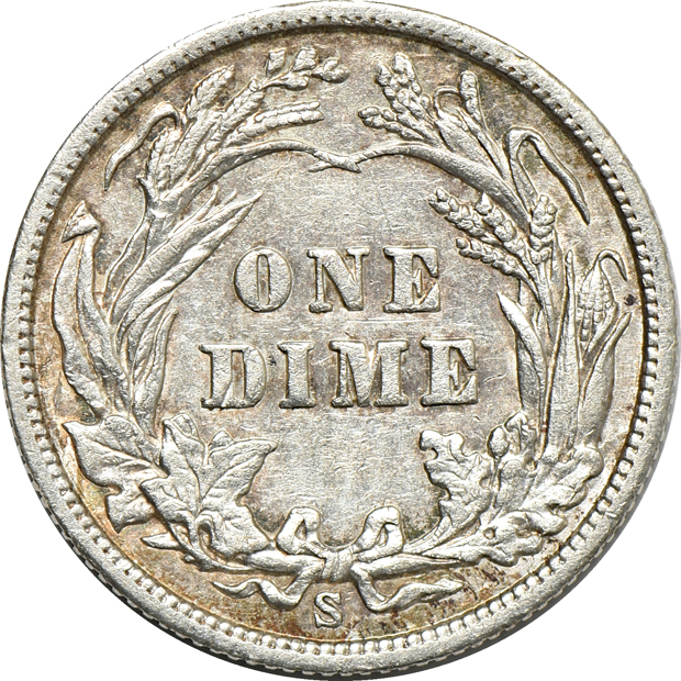 Four Barber dimes, as described