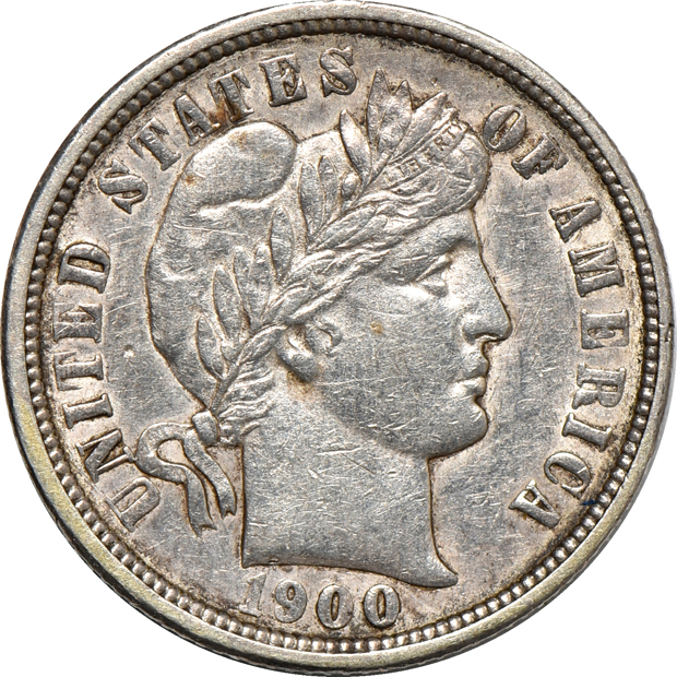 Four Barber dimes, as described