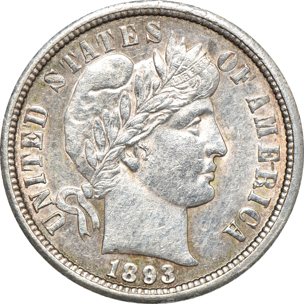 Four Barber dimes, as described