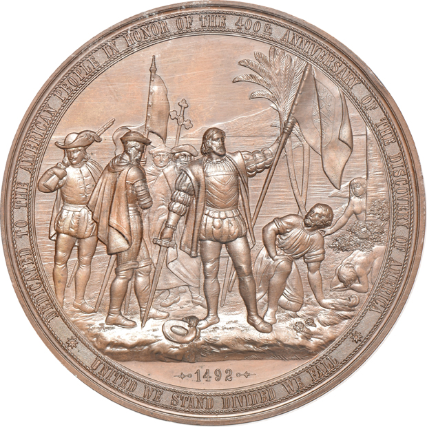 Two 1892 World's Columbian Expo Eglit-101 90mm, one Gilt and one Bronze, both NGC PF-65