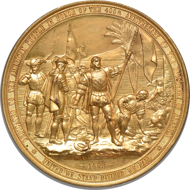 Five 90mm World's Columbian Expo Liberty Head Medals Eglit 101 High Relief medals, Gilt, Aluminum, Bronze, Matte, and White Medal, all NGC 