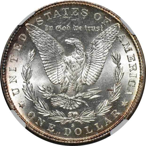 1885-S MS-63, and an 1886-S MS-63 CAC, both NGC