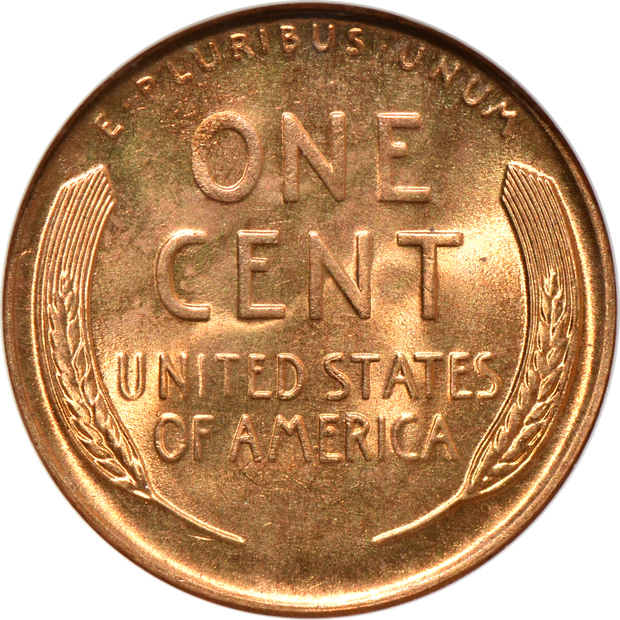 Five certified RED Lincoln cents