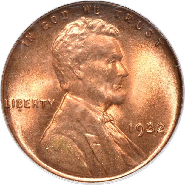 Five certified RED Lincoln cents