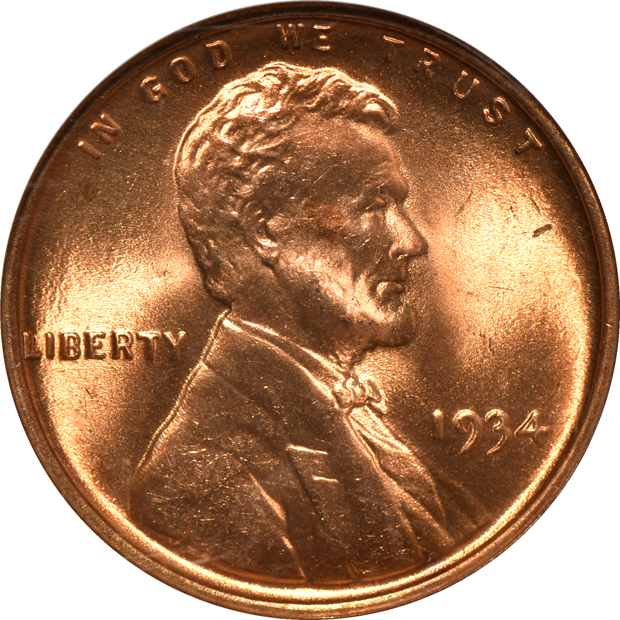 Five certified RED Lincoln cents