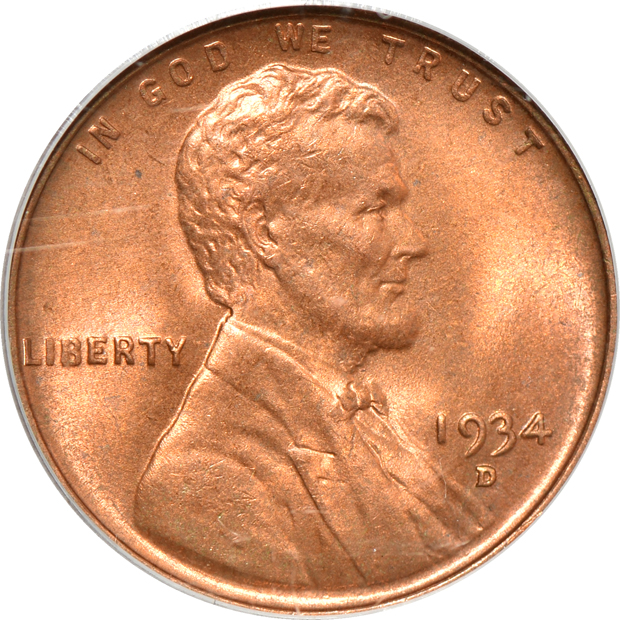 Four certified RED Lincoln cents