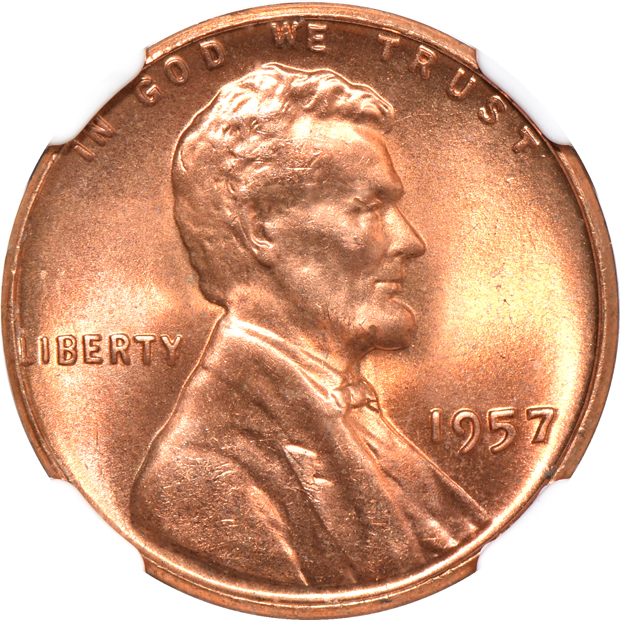 Three Lincoln Wheat cents and one Lincoln Memorial cent, all NGC MS-67 RD