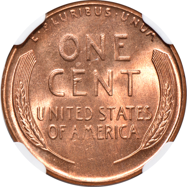 Three Lincoln Wheat cents and one Lincoln Memorial cent, all NGC MS-67 RD