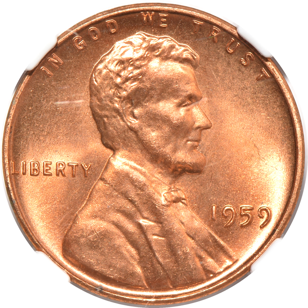 Three Lincoln Wheat cents and one Lincoln Memorial cent, all NGC MS-67 RD
