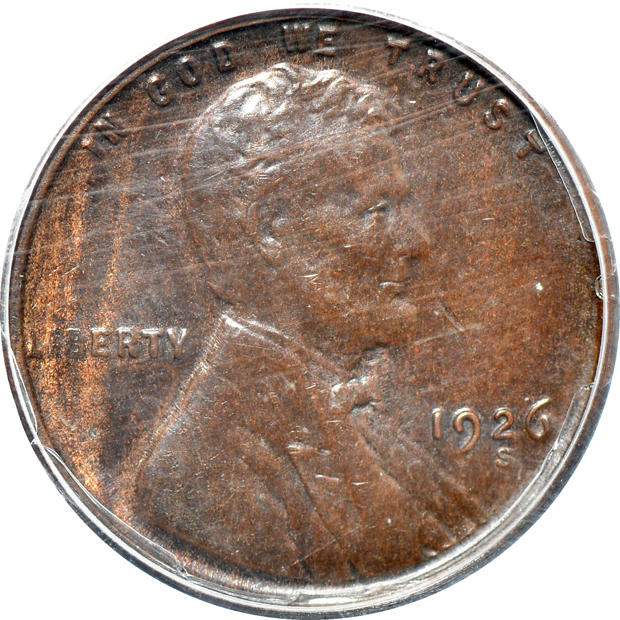 1909 Lincoln PCGS MS-66RD CAC, 1926 NGC MS-66 RD, and a 1926-S ANACS MS-61 BRN